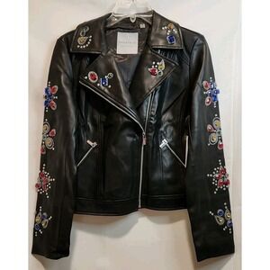 BAGATELLE Faux Leather Jewl Studded Moto Jacket size S NWT